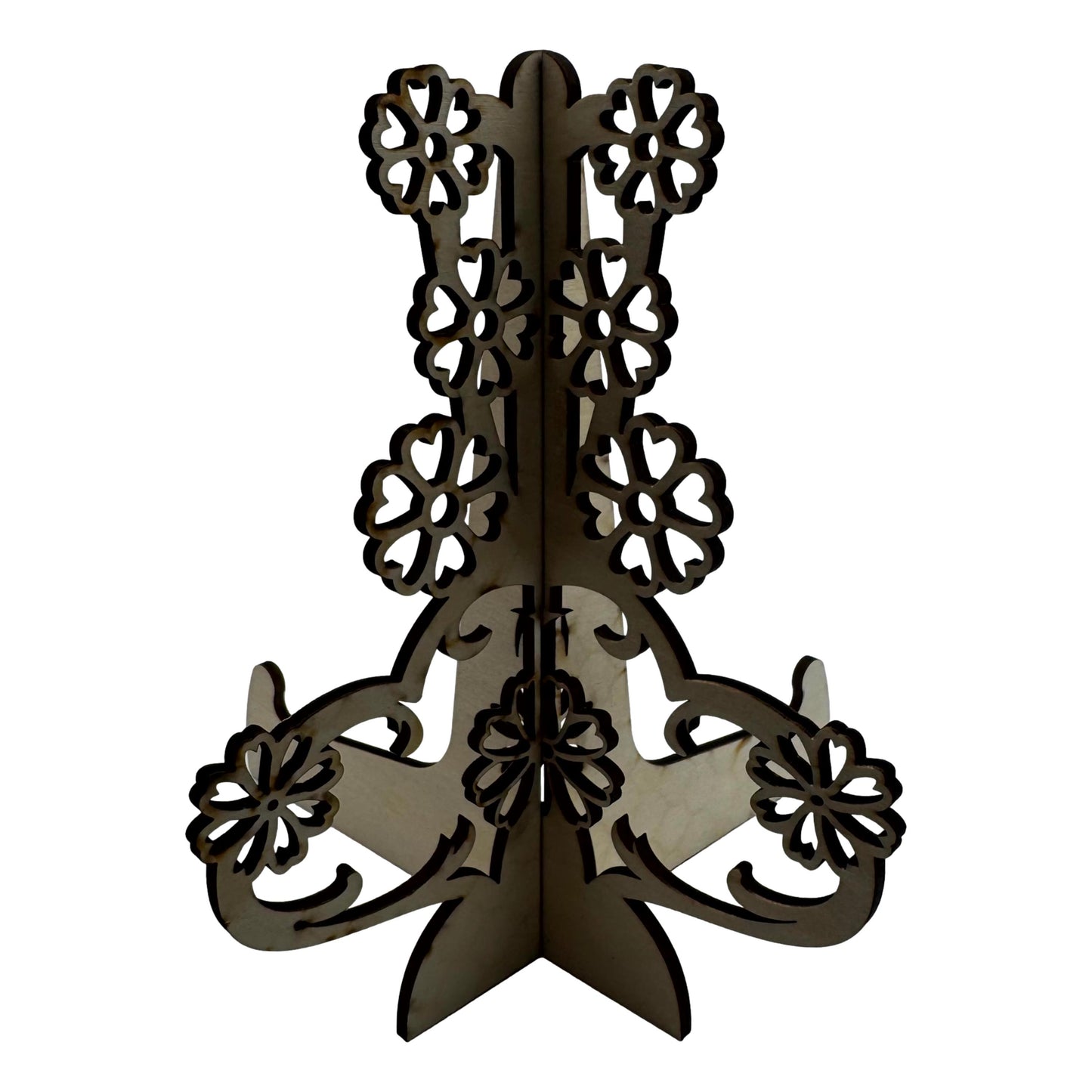Intricate Floral Laser-Cut Wooden Display Stand – Premium Basswood Decorative Easel for Plates, Photos, and Art