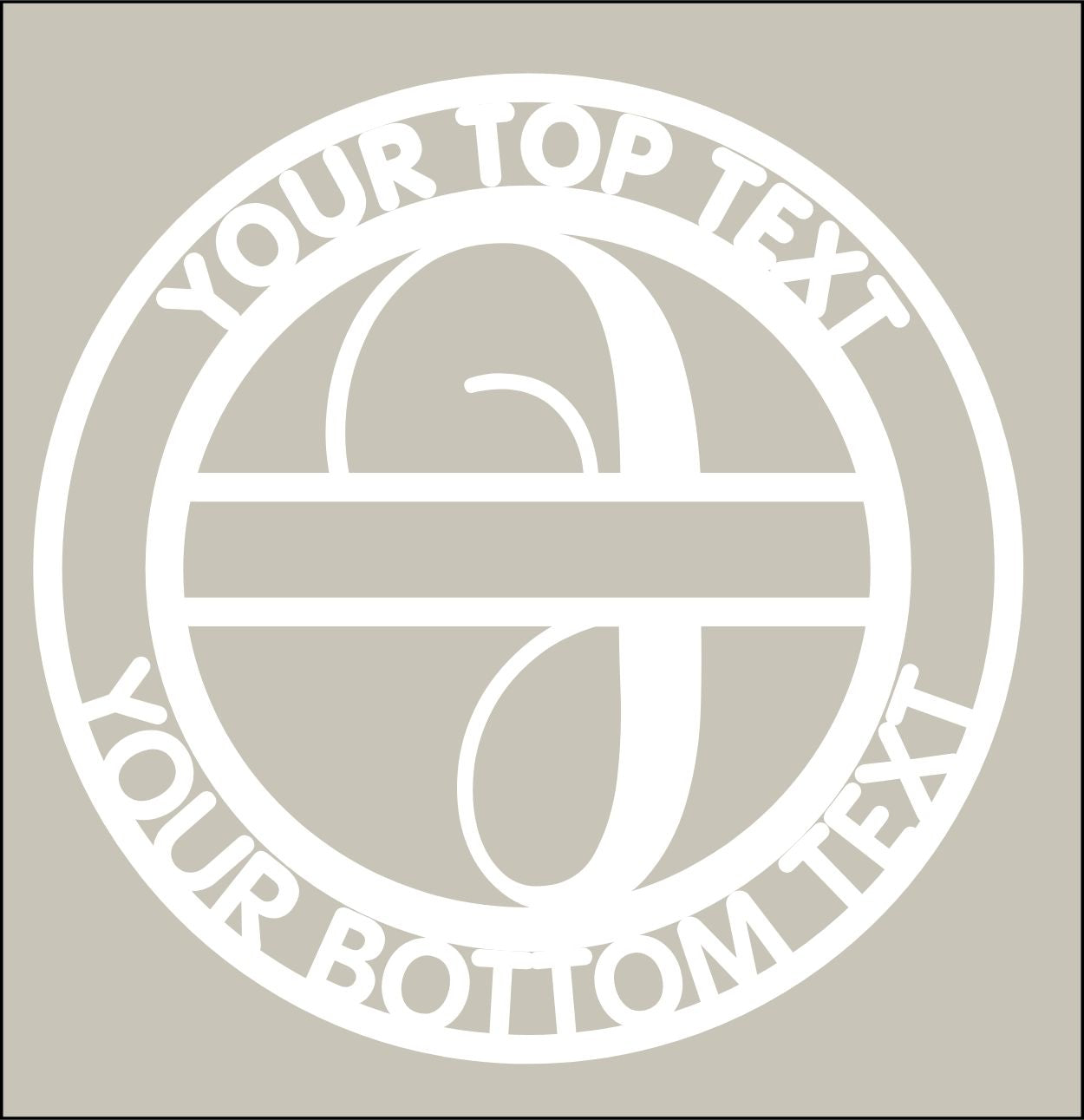 Circular design with customizable text on a beige background
