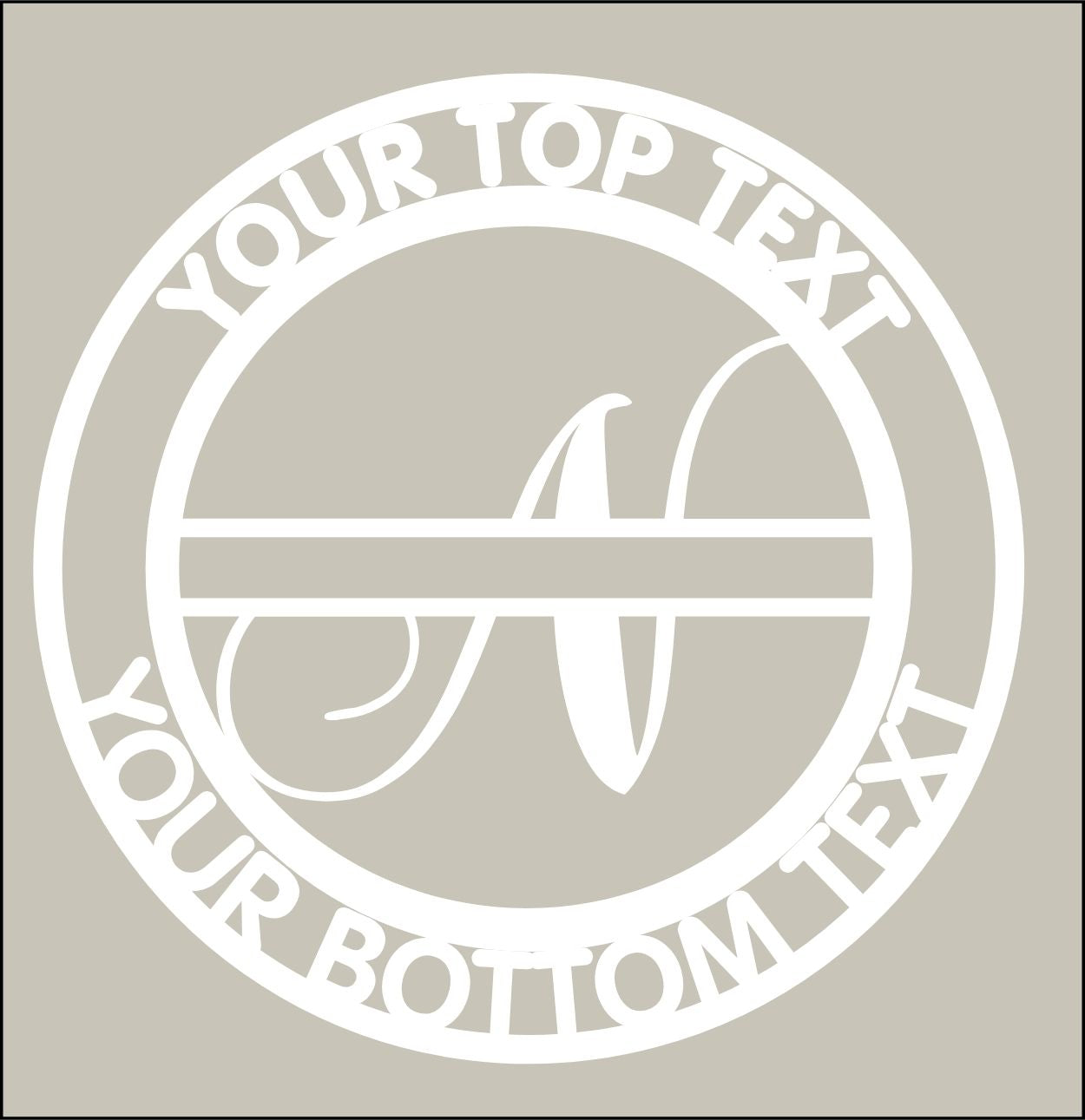 Circular design with customizable text on a beige background