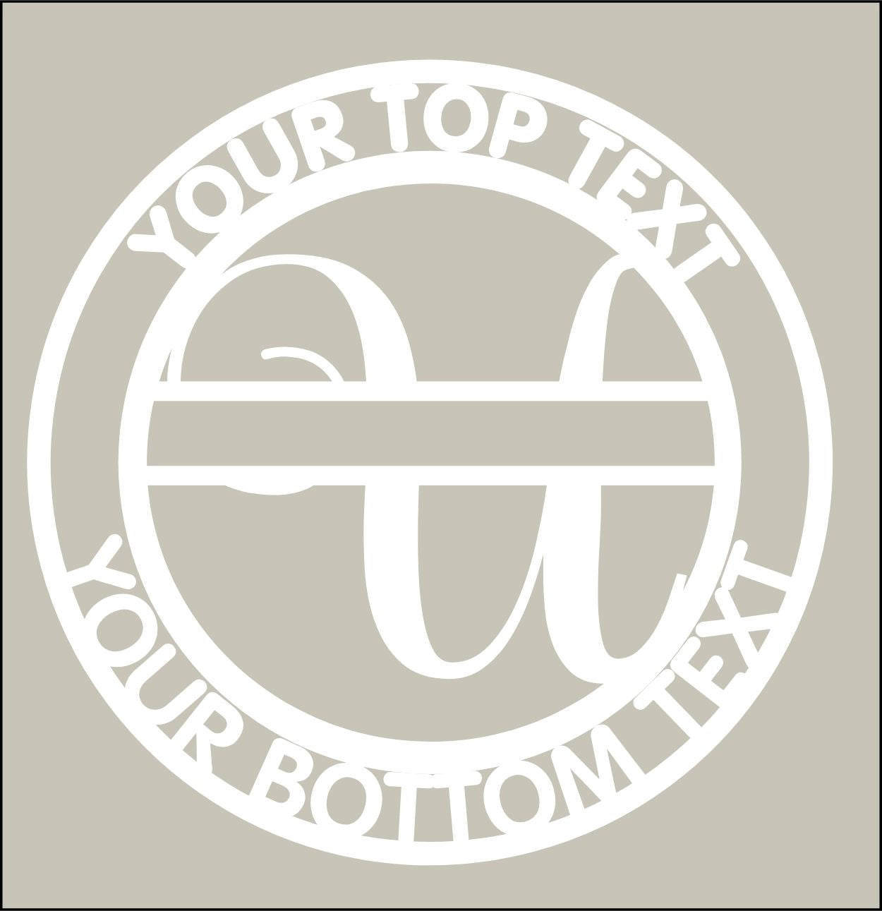Circular design with customizable text on a beige background