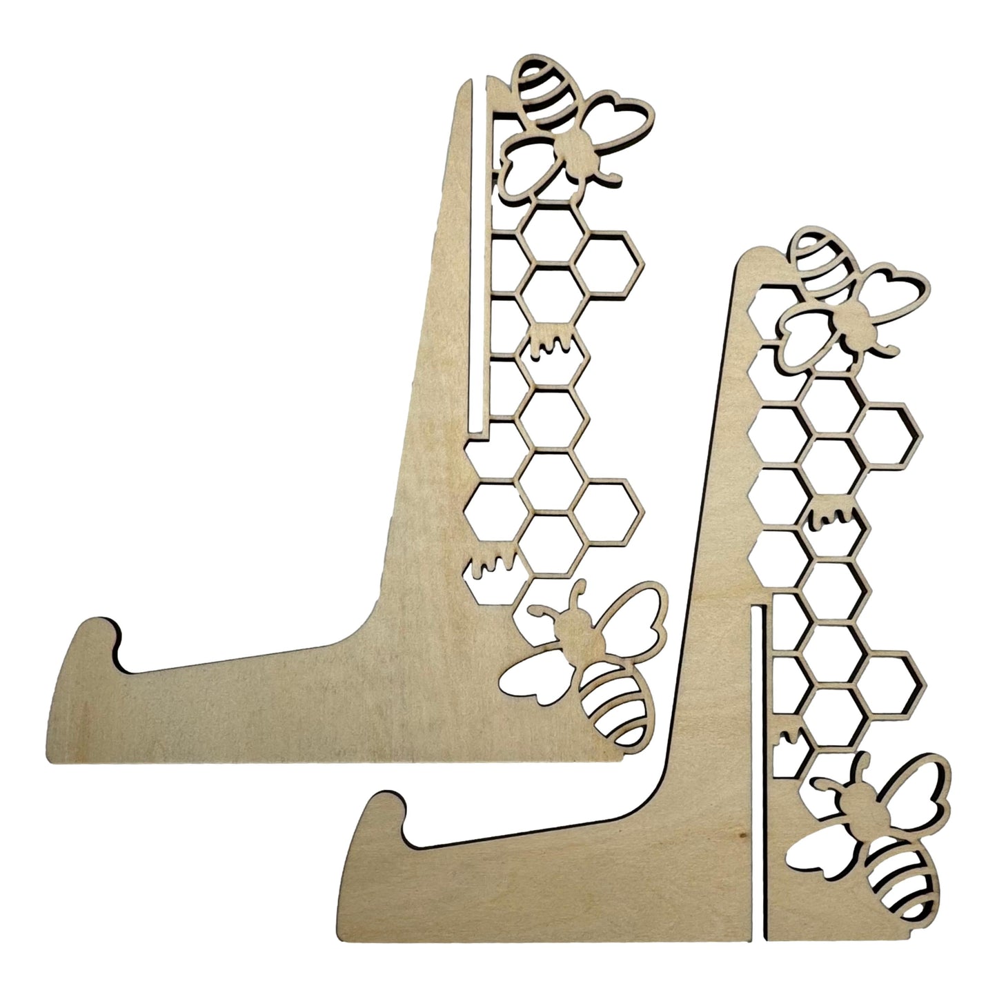 Artisan Laser-Cut Wooden Display Easels – Decorative Honeybee & Modern Lattice Basswood Stands for Photos, Plates, and Art