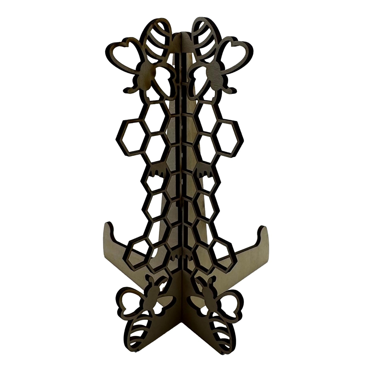Artisan Laser-Cut Wooden Display Easels – Decorative Honeybee & Modern Lattice Basswood Stands for Photos, Plates, and Art