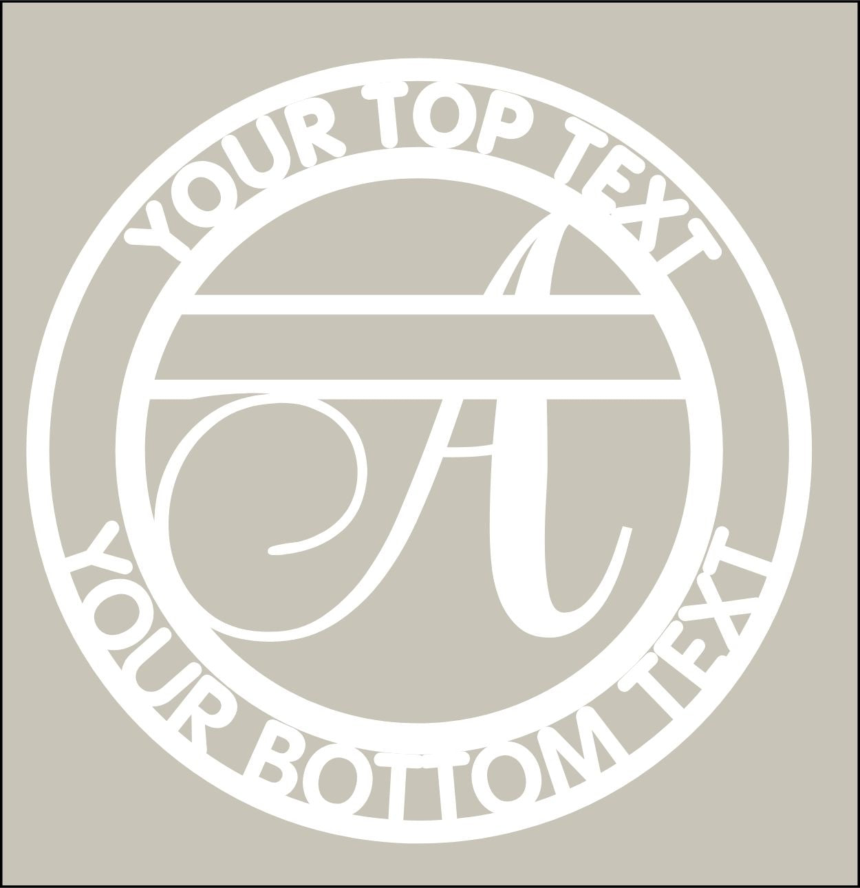 Circular design with customizable text on a beige background
