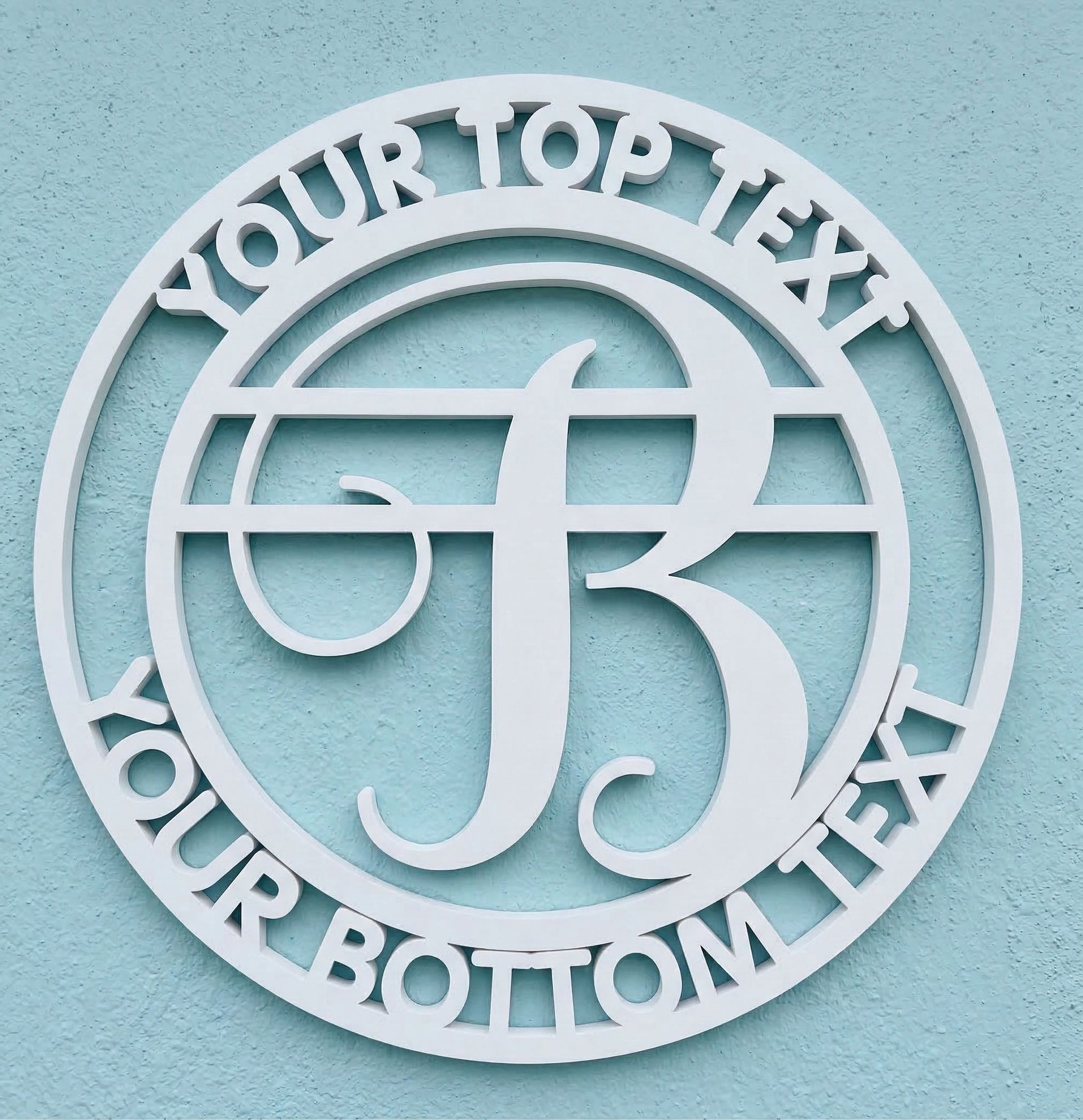 Decorative wall art with customizable text on a light blue background