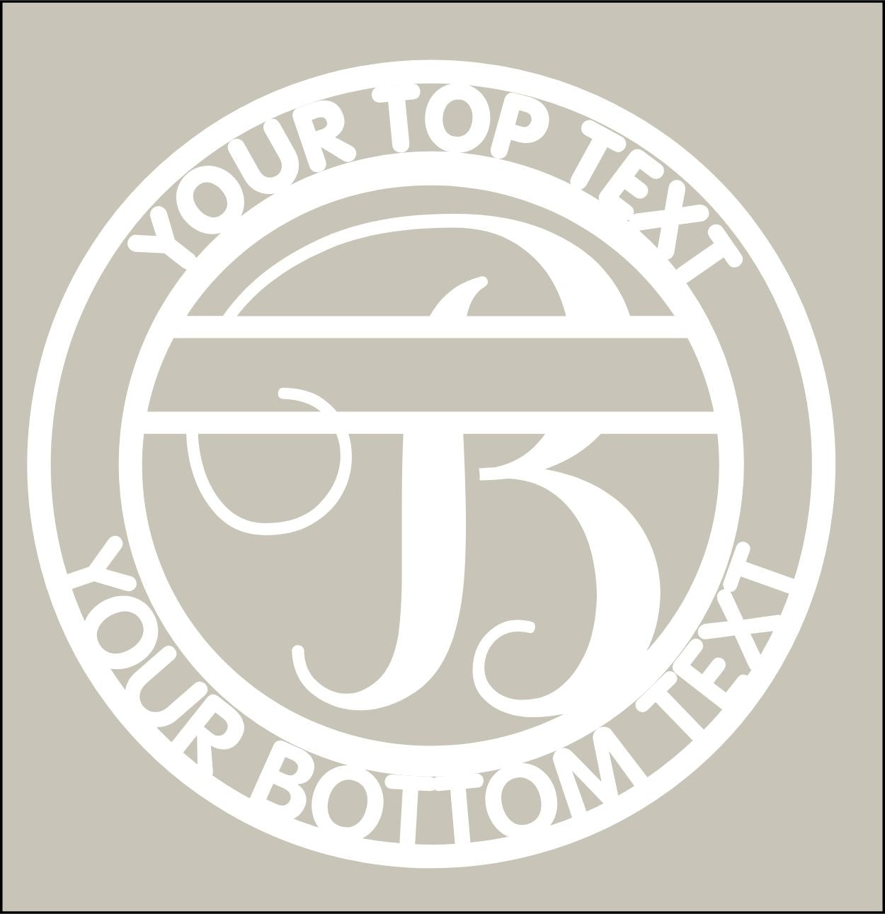 Circular design with customizable text on a beige background
