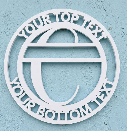 Decorative white PVC wall art with the letter "C" and customizable text on a light blue background