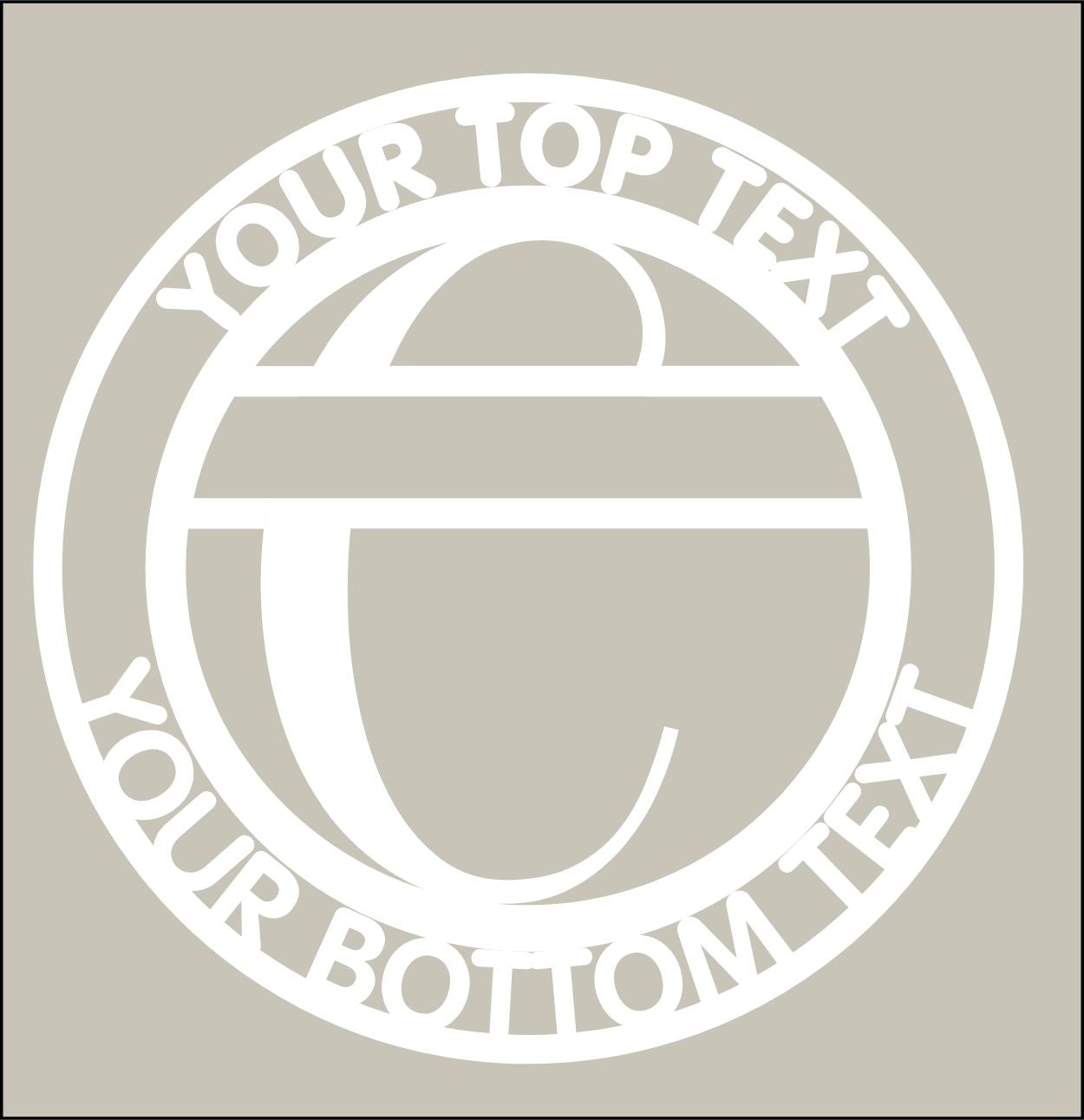 Circular design with customizable text on a beige background