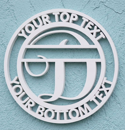 Decorative white PVC wall art with the letter "D" and customizable text on a light blue background