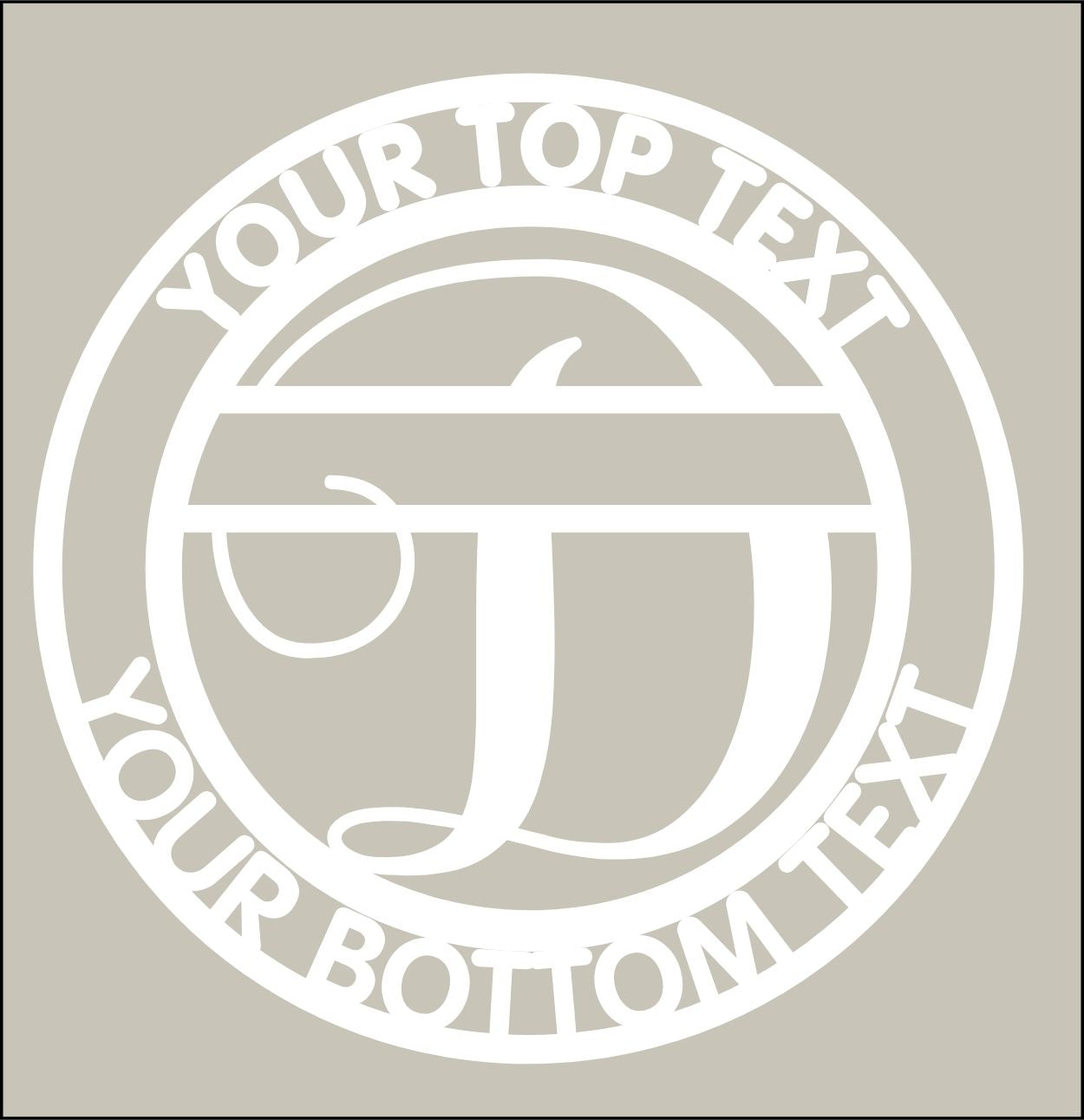 Circular design with customizable text on a beige background