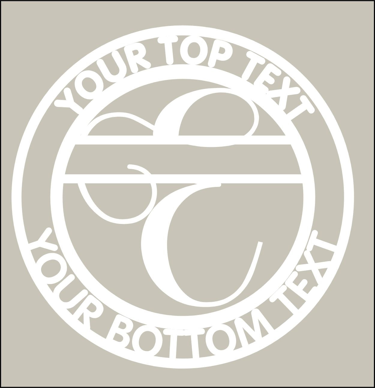 Circular design with customizable text on a beige background