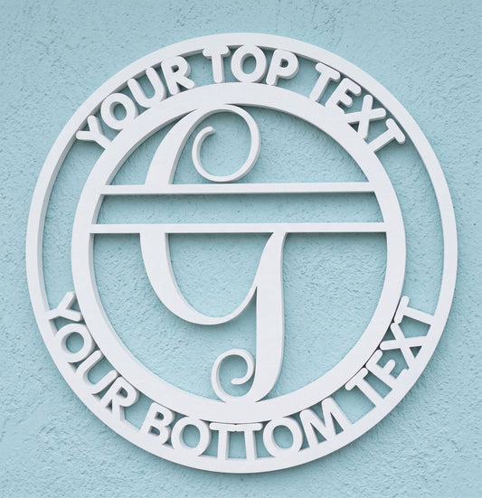 Decorative white PVC wall art with the letter "G" and customizable text on a light blue background