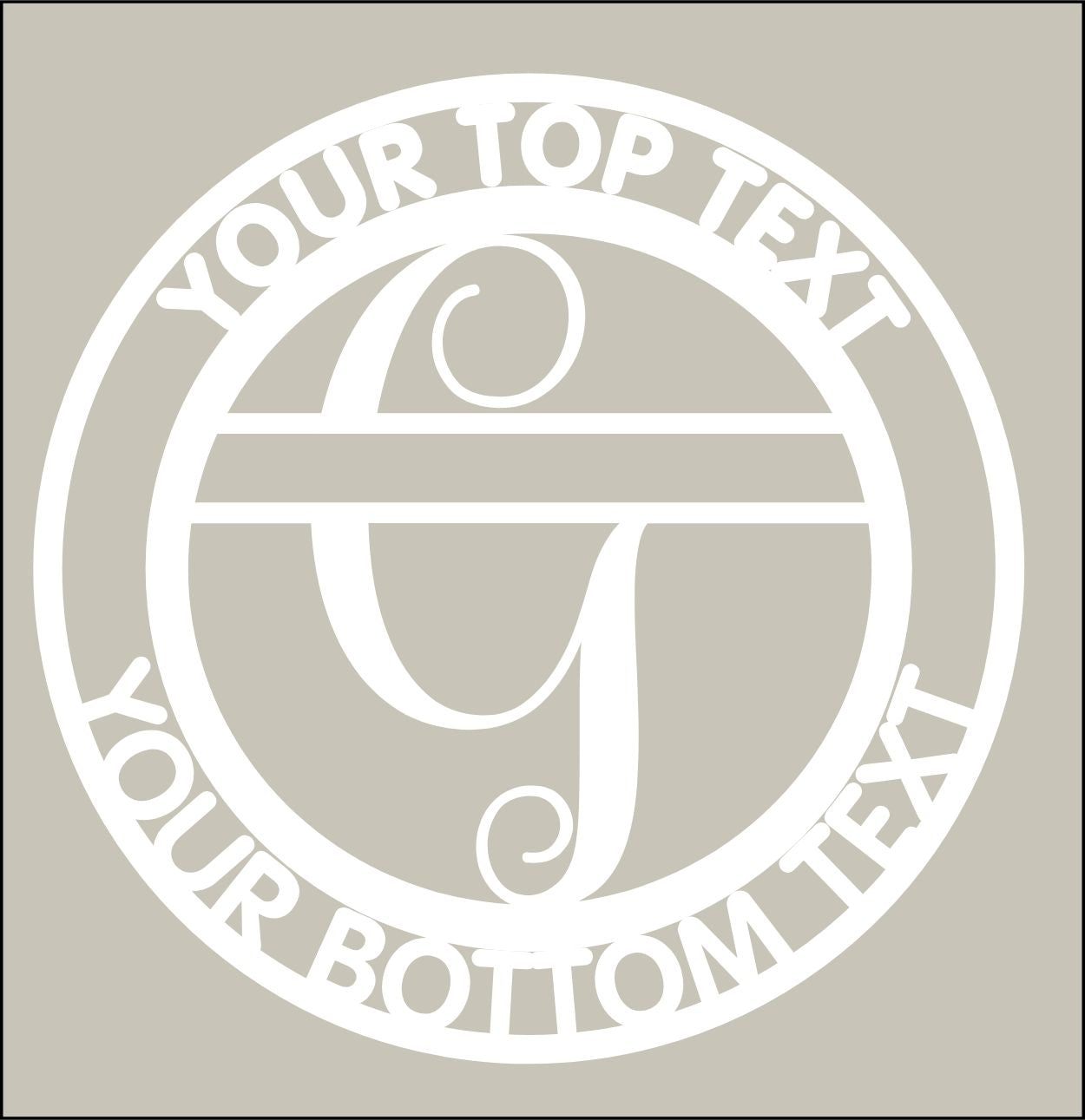 Circular design with customizable text on a beige background