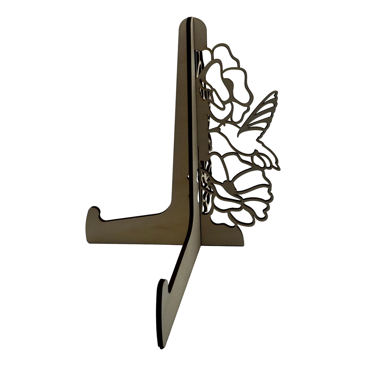Nature-Inspired Basswood Display Easels – Laser-Cut Decorative Stands for Photos, Art, and Plates | Hummingbird, and Floral Designs