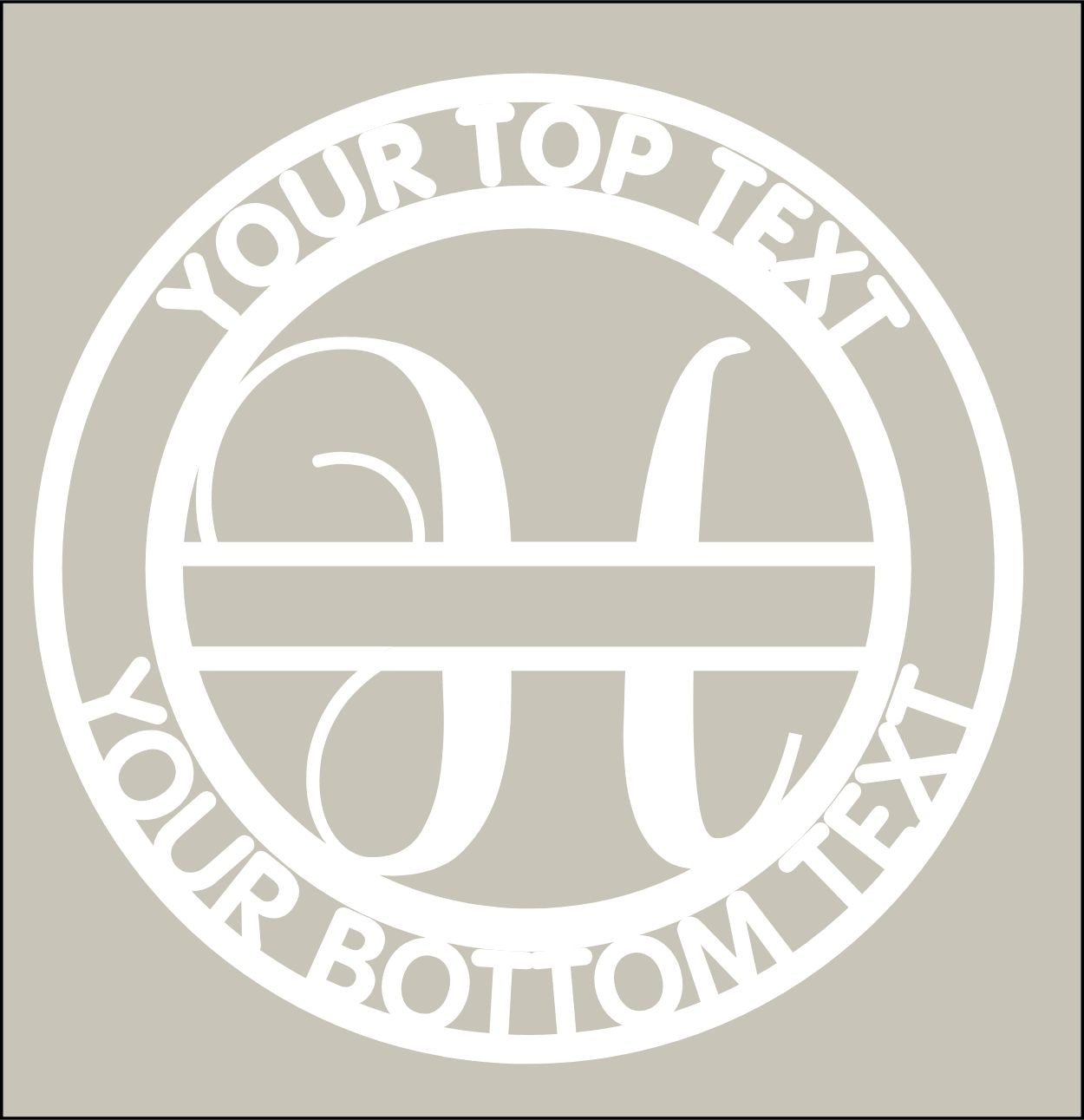 Circular design with customizable text on a beige background