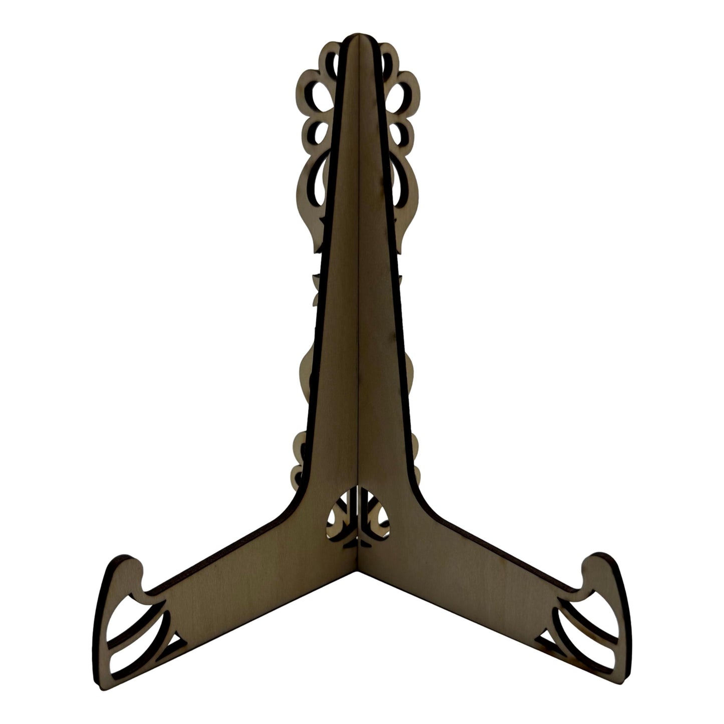 Victorian Flourish Basswood Display Stand – Precision Laser-Cut Tabletop Easel for Frames, Fine China, and Wedding Decor