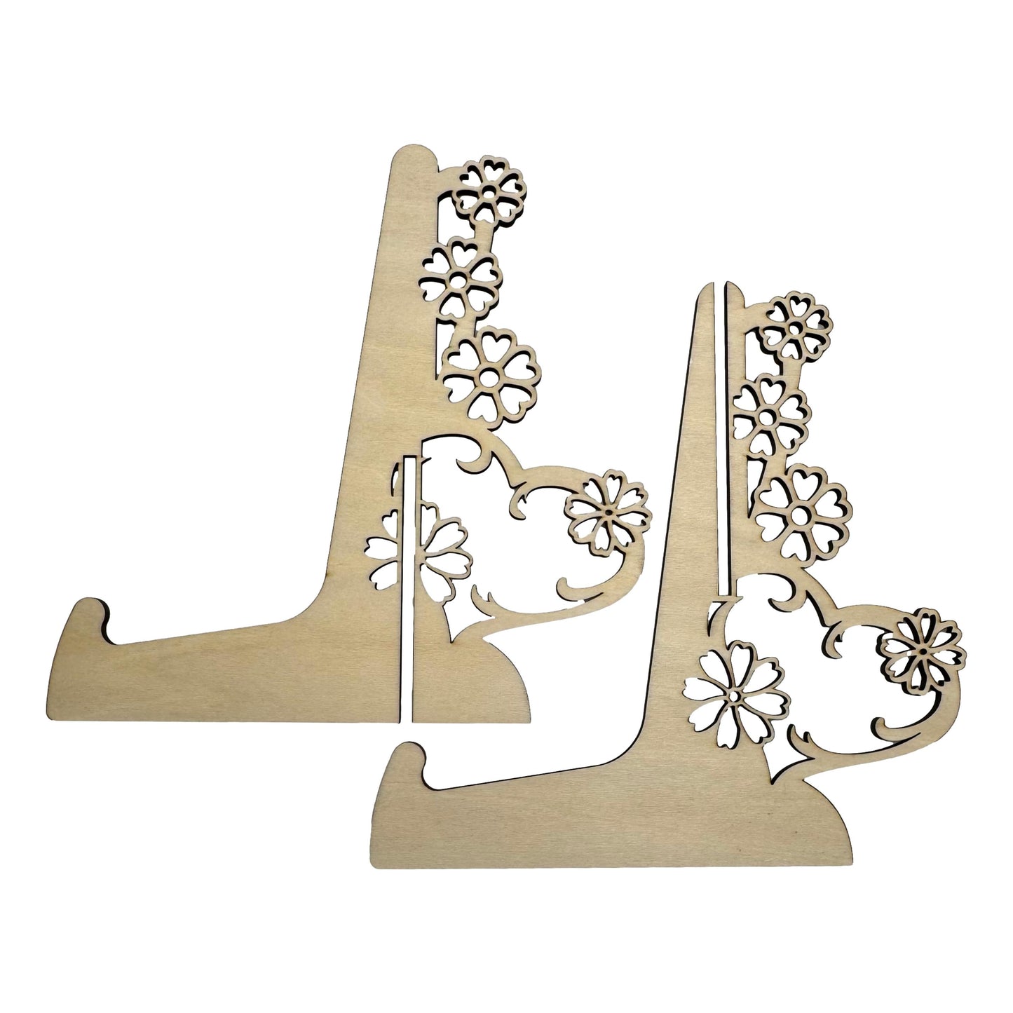Intricate Floral Laser-Cut Wooden Display Stand – Premium Basswood Decorative Easel for Plates, Photos, and Art