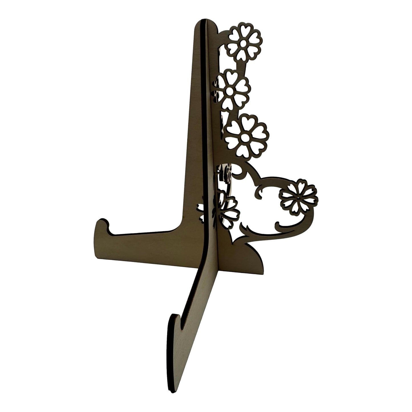 Intricate Floral Laser-Cut Wooden Display Stand – Premium Basswood Decorative Easel for Plates, Photos, and Art