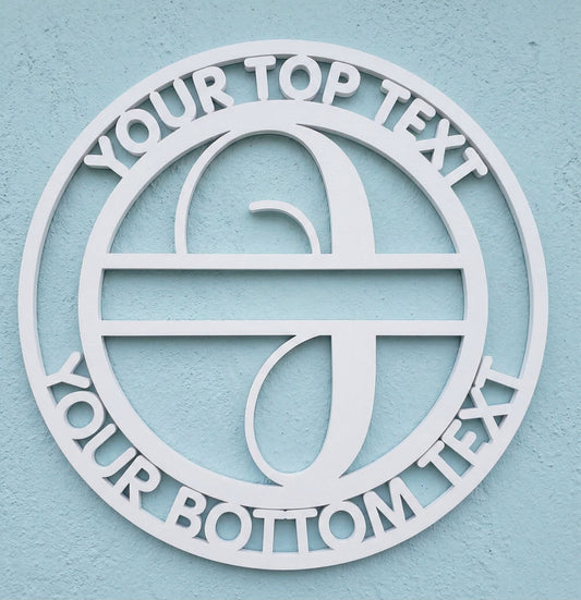 Decorative white PVC wall art with the letter "I" and customizable text on a light blue background