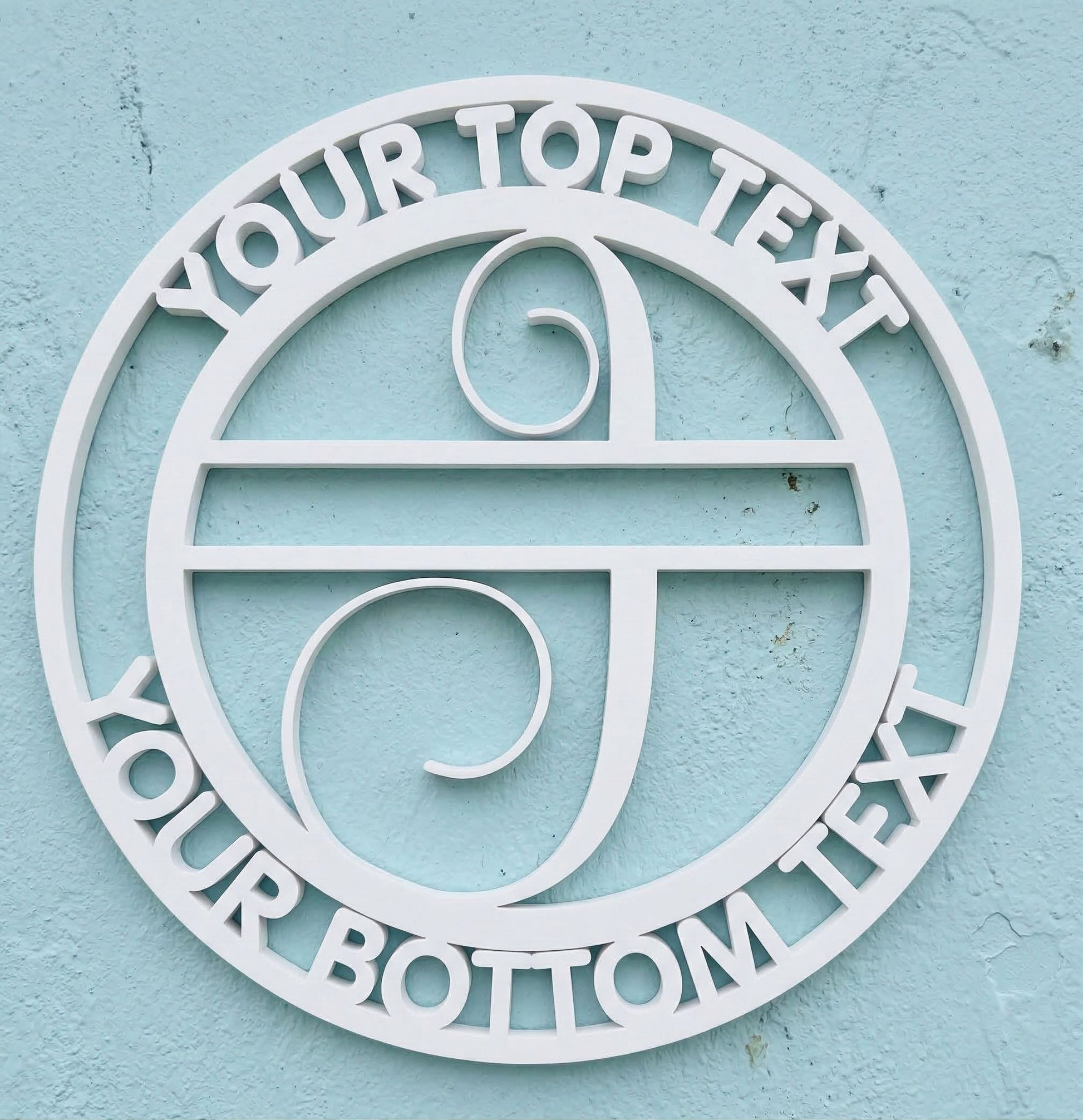 Decorative white PVC wall art with the letter "J" and customizable text on a light blue background