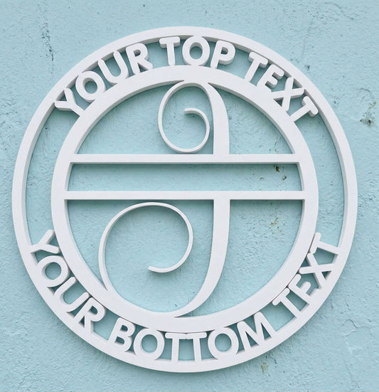 Decorative white PVC wall art with the letter "J" and customizable text on a light blue background