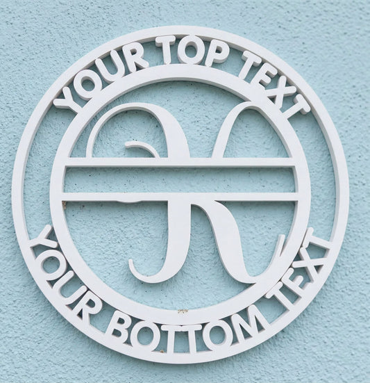 Decorative white PVC wall art with the letter "K" and customizable text on a light blue background