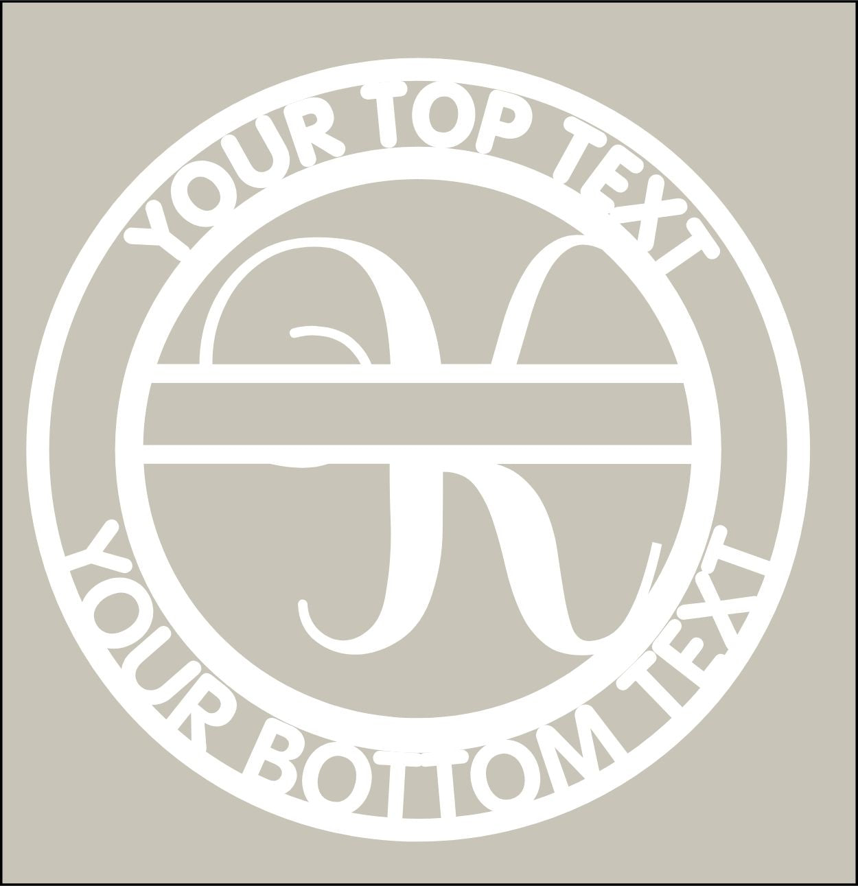 Circular design with customizable text on a beige background