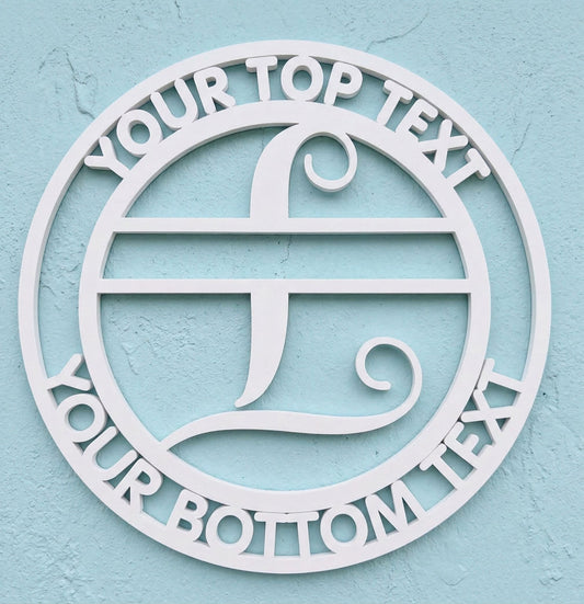 Decorative white PVC wall art with the letter "L" and customizable text on a light blue background