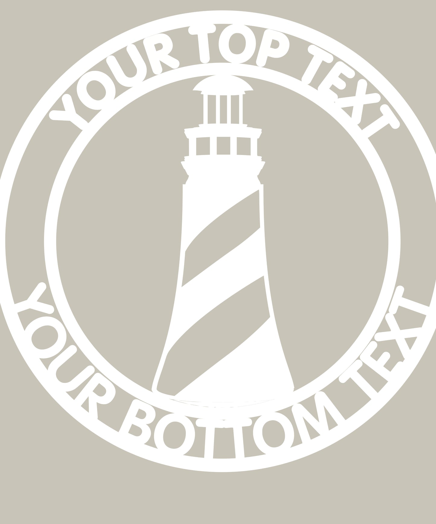 Lighthouse design with customizable text on a beige background