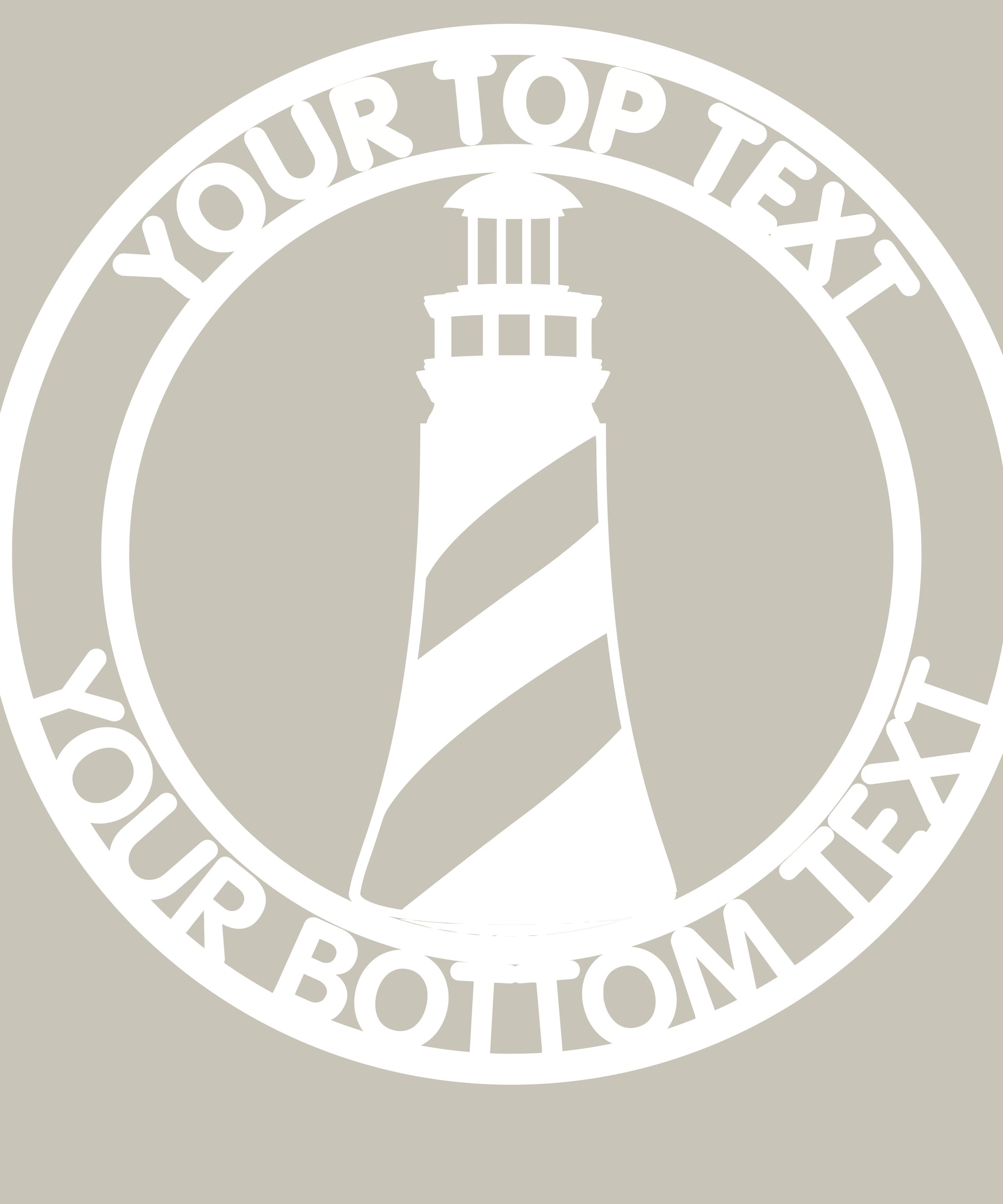 Lighthouse design with customizable text on a beige background