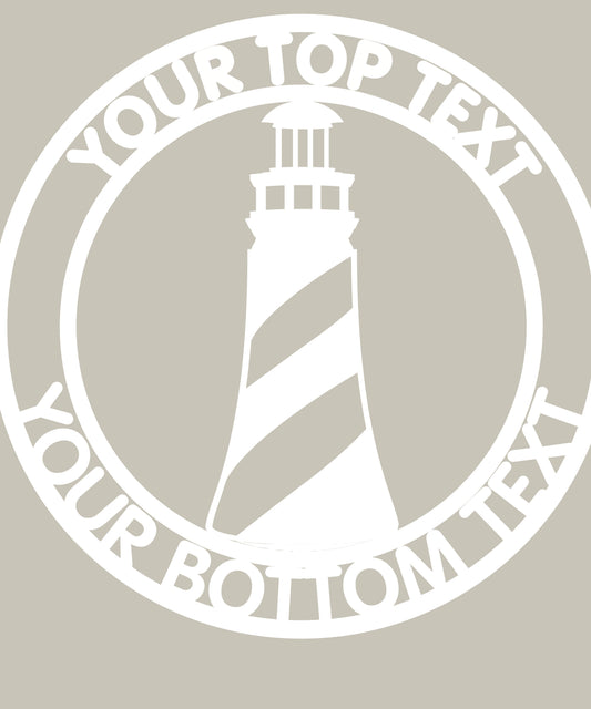 Lighthouse design with customizable text on a beige background