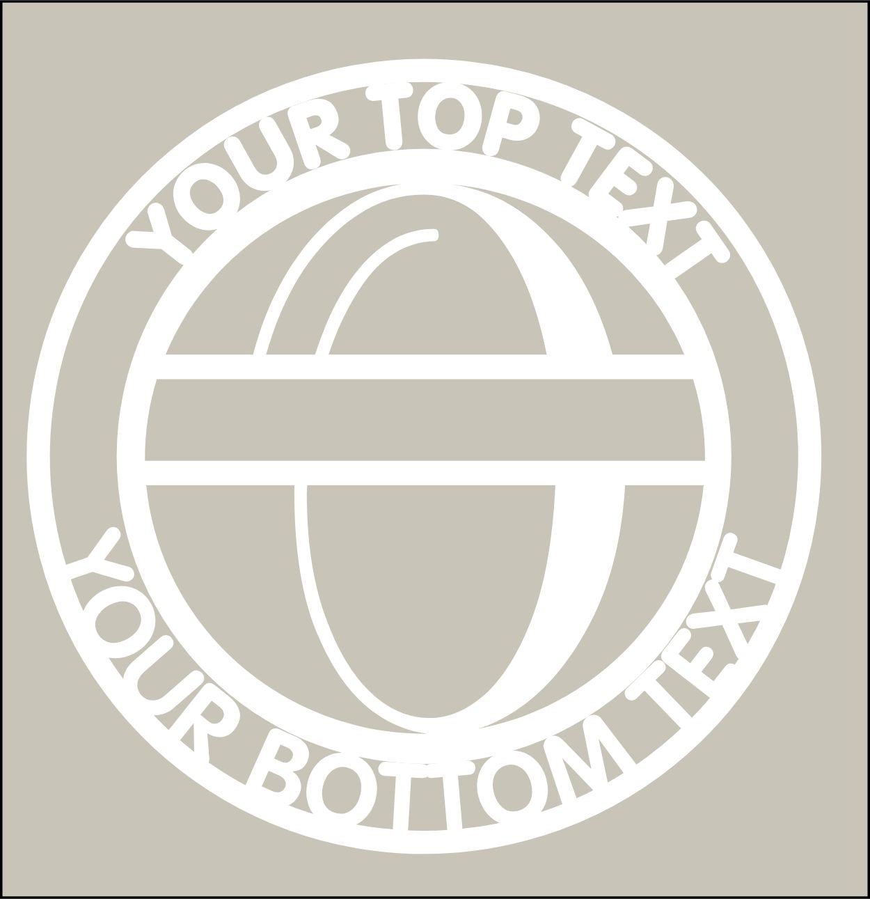 Circular design with customizable text on a beige background