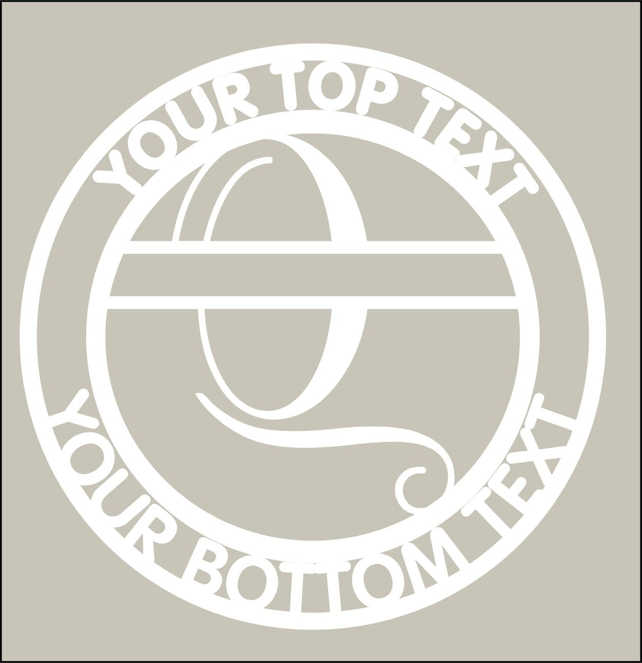 Circular design with customizable text on a beige background