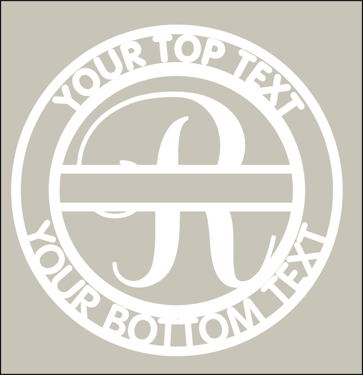 Circular design with customizable text on a beige background