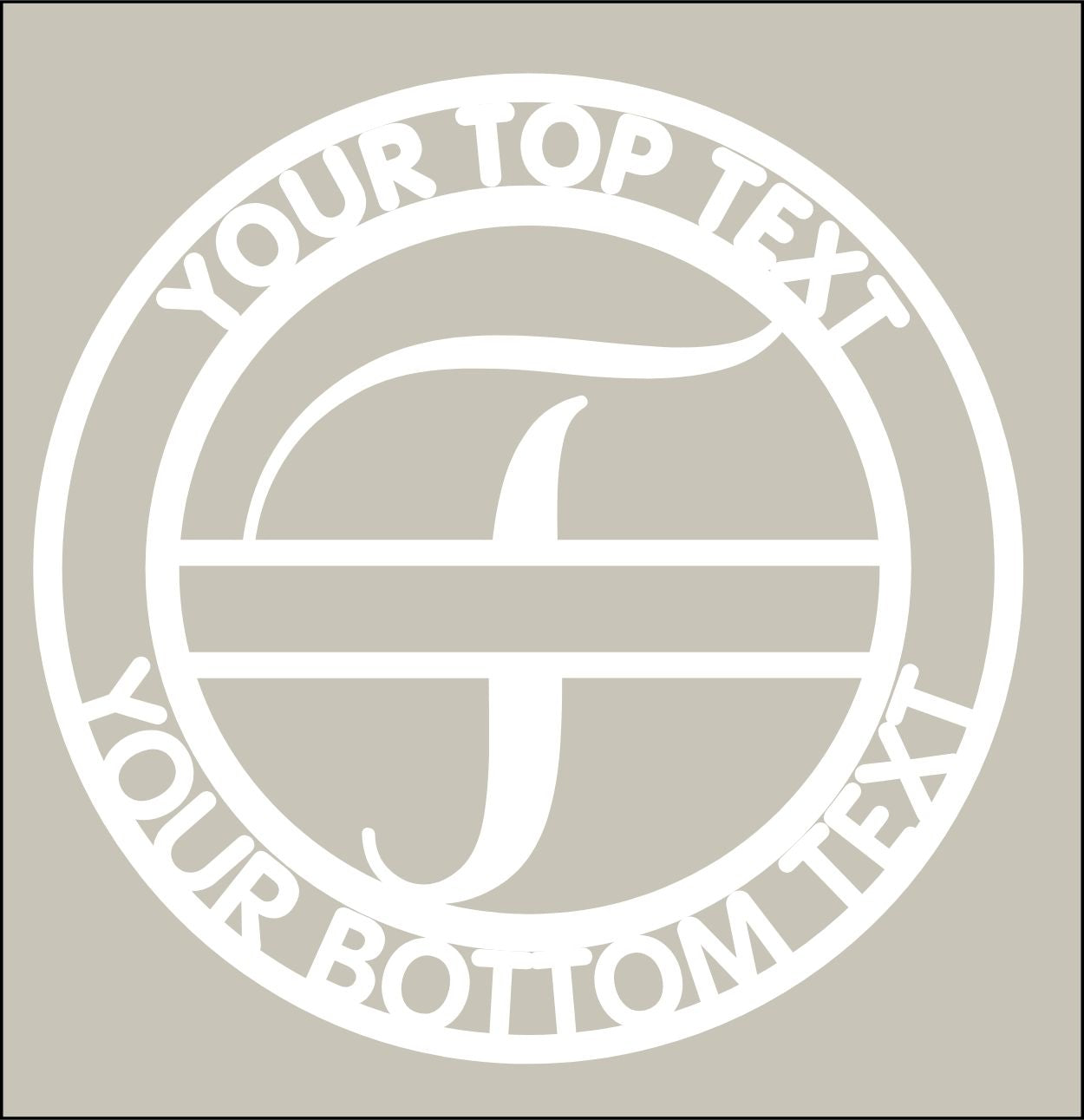Circular design with customizable text on a beige background