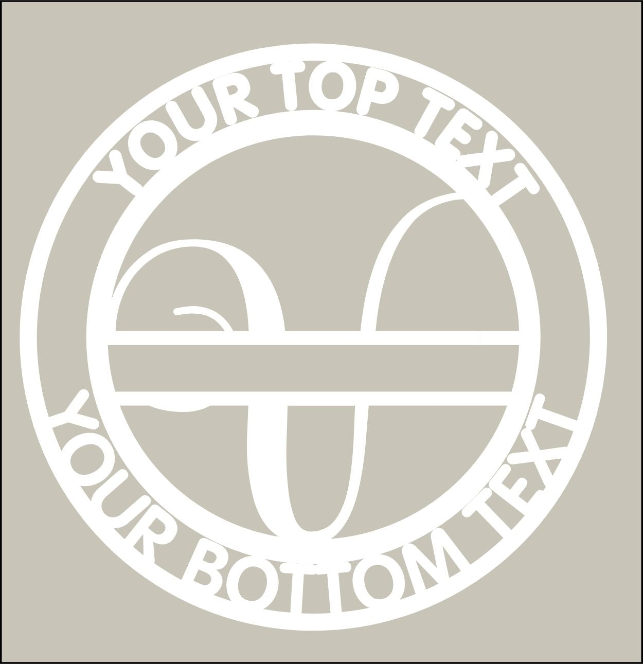 Circular design with customizable text on a beige background
