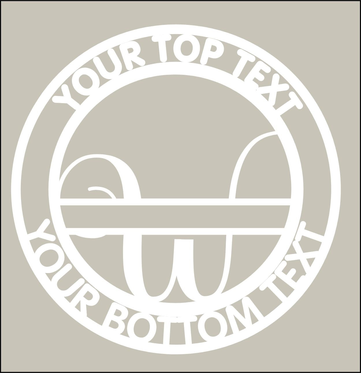 Circular design with customizable text on a beige background