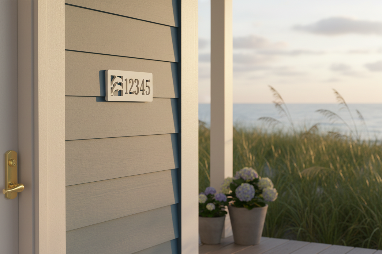 Custom Coastal 2 Dolphin House Numbers on Beach House