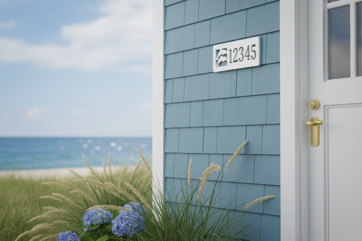 Custom Coastal 2 Dolphin House Numbers on Beach House
